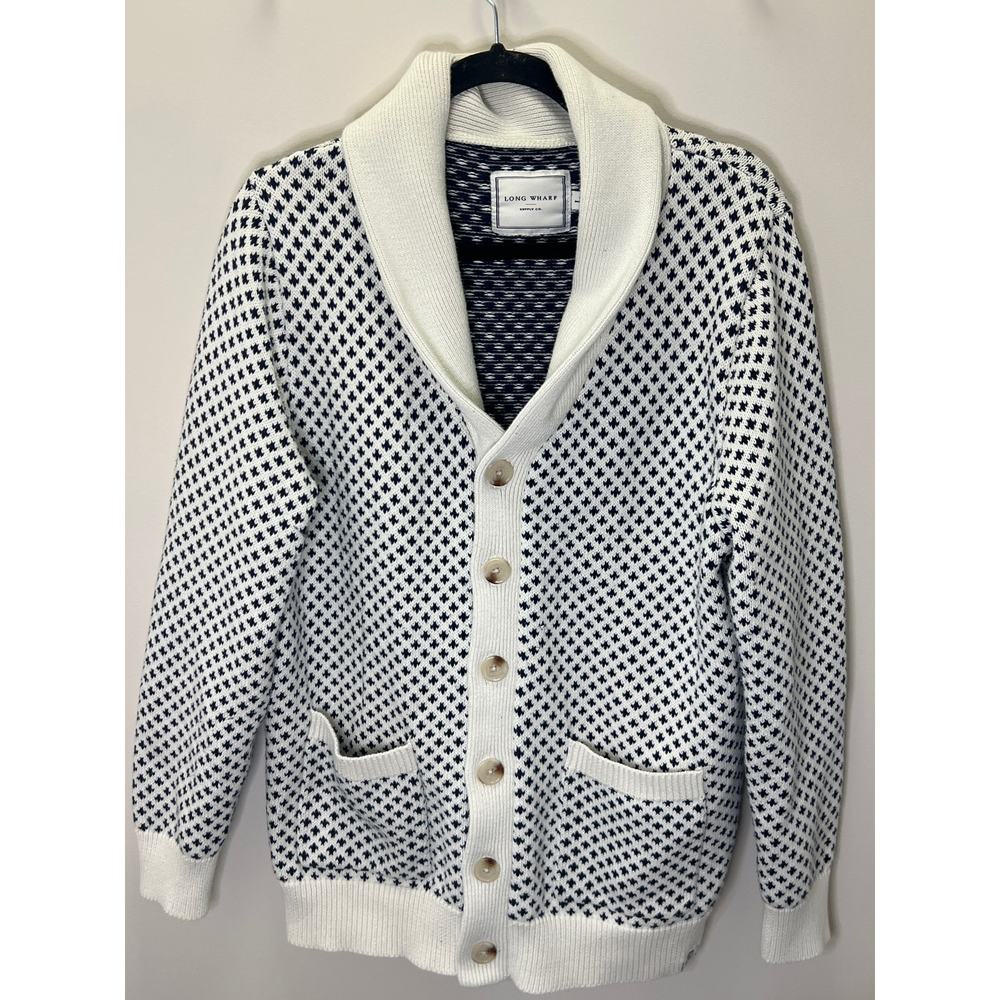 Long Wharf cardigan navy and white size large fisherman yacht club